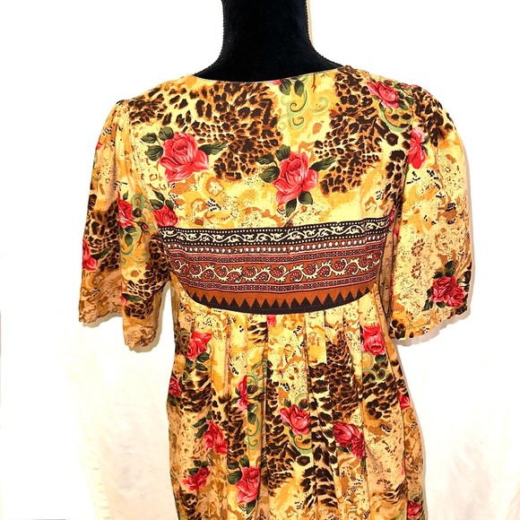 Vtg Phases Women’s House Patio Dress Size Med Cheetah Rose Print 100% Cotton - Picture 10 of 14